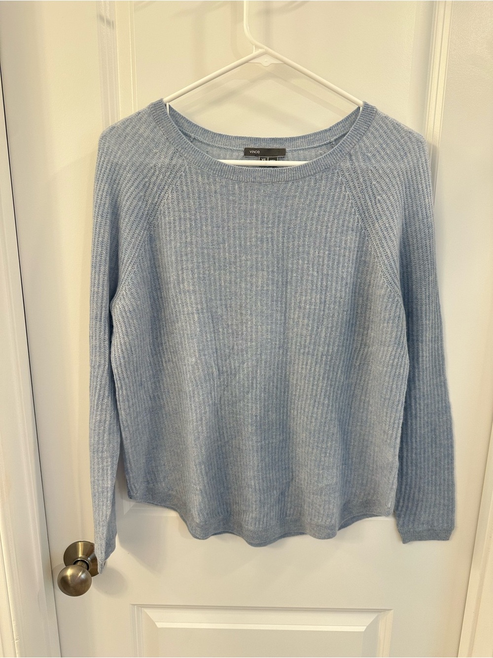 Vince Sky Blue Ribbed 100% Cashmere Sweater